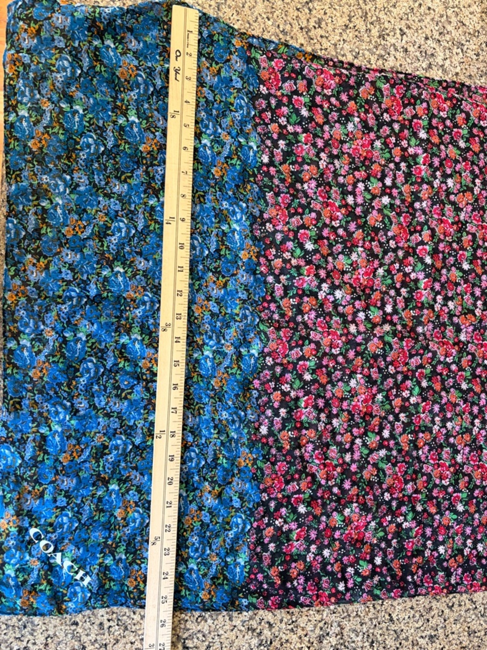 Coach Black Floral Scarf with Pink & Blue Blooms - Picture 5 of 7